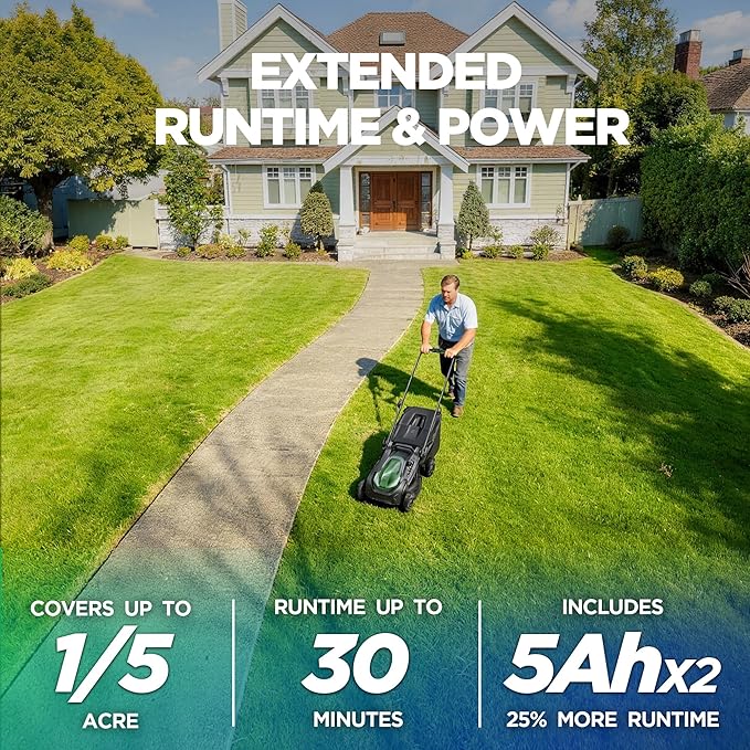 18" 40V Cordless Lawn Mower for Small to Medium Yards, Capable of Gas-Like Cuts with Brushless Motor, Used for Mulching/Bagging, 6 Heights for Seasonal Grass, Dual 5.0Ah Batteries Included - Image 2