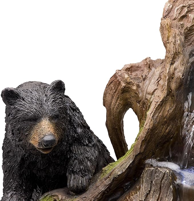 Alpine Corporation GXT252 24" Outdoor Floor Bears Climbing Fountain with LED Lights, Playful Bears Garden Water Feature, Cascading Waterfall for Backyard & Patio Décor, Brown/Black