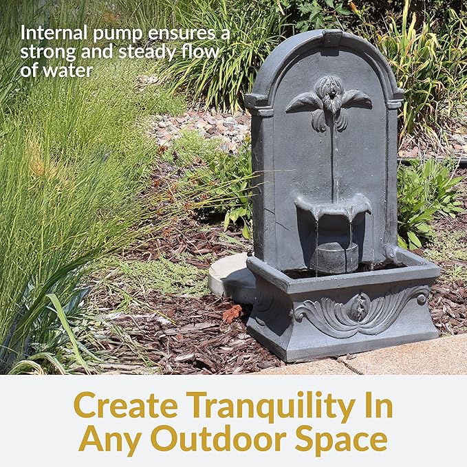 Sunnydaze 28-Inch Outdoor French-Inspired Flat Back Water Fountain - Glass Fiber Reinforced Concrete Construction