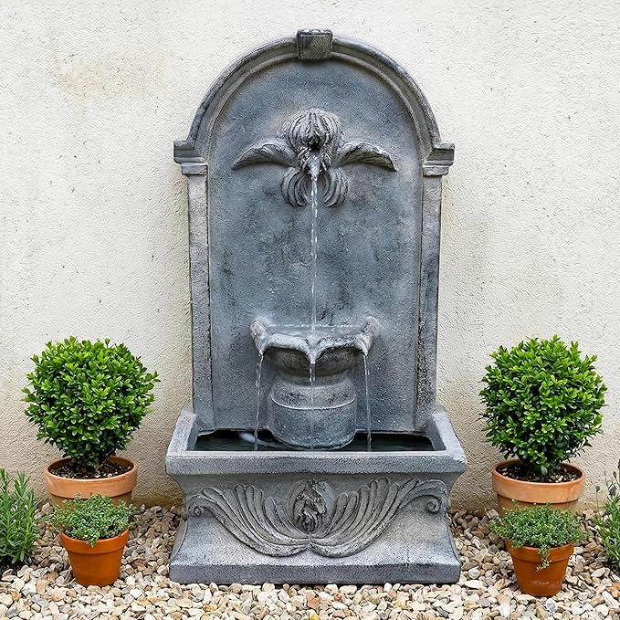 Sunnydaze 28-Inch Outdoor French-Inspired Flat Back Water Fountain - Glass Fiber Reinforced Concrete Construction
