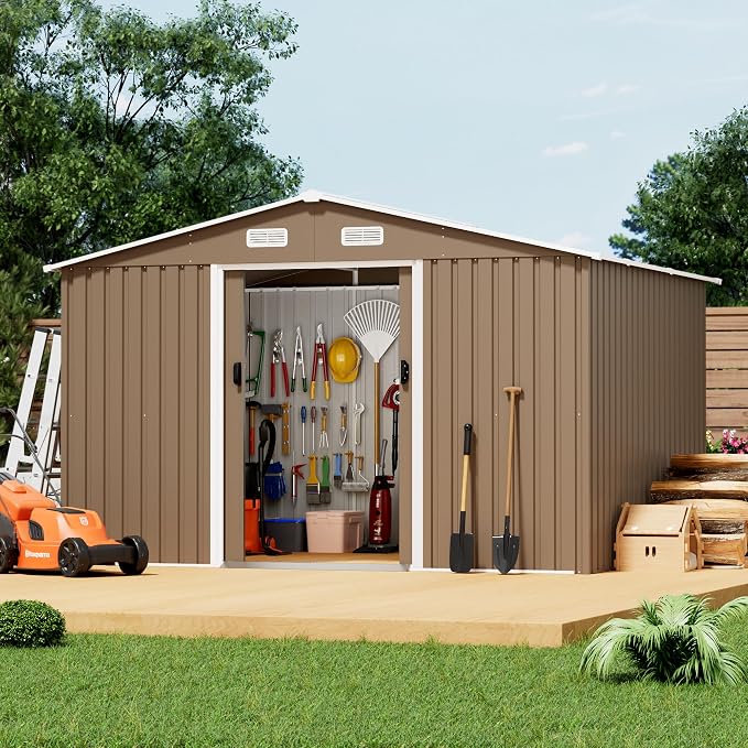 Kurapika Outdoor Storage Shed, 10x8FT Large Metal Tool House with Opening and Lockable Door, for Garden, Patio, Backyard, Lawn - Image 3