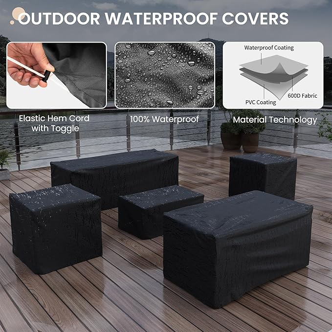 Patio Furniture Set,5 Piece Wide Armrest Outdoor Furniture Chair with 4" Thickened Cushion,Wicker Patio Conversation Sets with Waterproof Covers for Backyard, Porch(Grey)