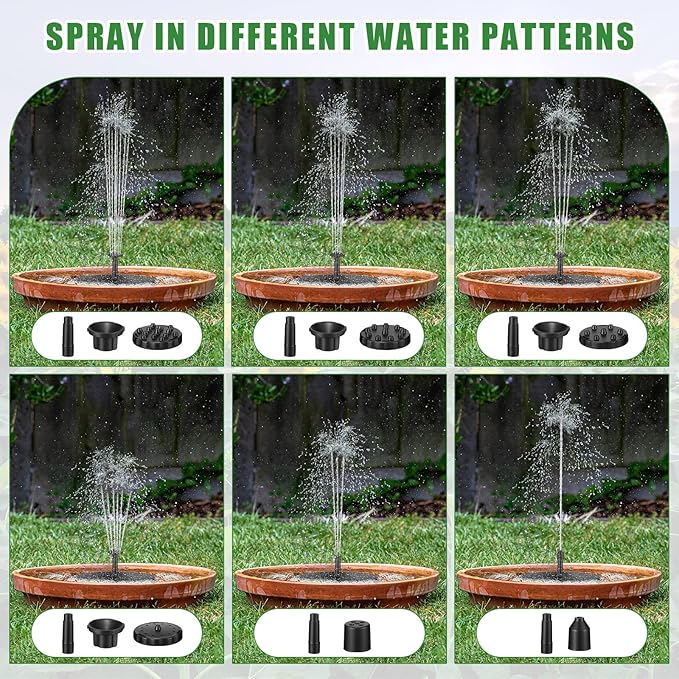 2 Packs Solar Bird Bath Fountain Pump with 6 Nozzle Solar Powered Bird Bath Floating Panel Water for Garden Fish Tank Pool(6.3 Inch)
