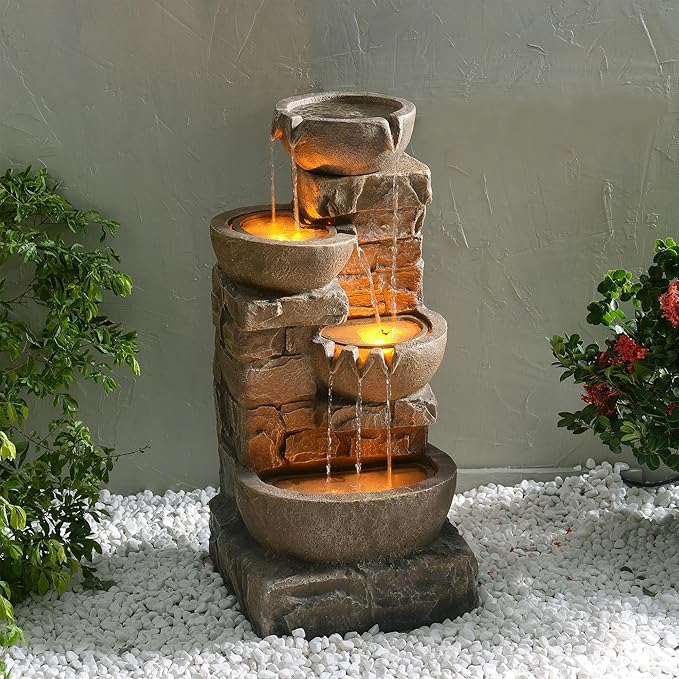 Teamson Home 33.27" Water Fountain with LED Lights, Brown