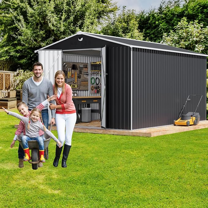 10x14 FT Outdoor Storage Shed,Metal Tool Sheds,Waterproof Outside Storage Shed,Large Storage Building with Lockable Door - Image 8