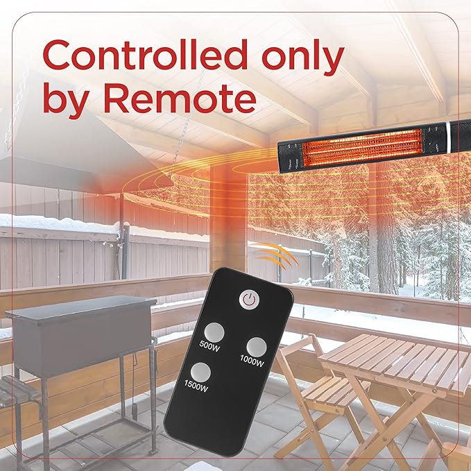 BLACK+DECKER Wall Mounted Infrared Patio Heater for Outdoor Use, 1500W Electric Heater with 3 settings, Space Heater with Remote Control, Heats Up To 160 Sq. Ft., BHOW03R, Black