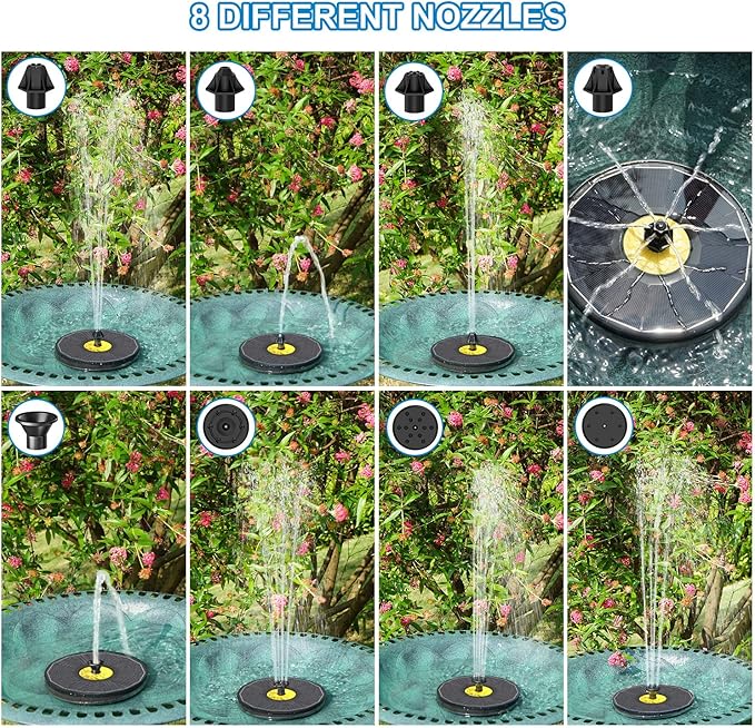 Yzert Solar Bird Bath Fountains,3.5W Glass Panel Solar Fountain Pump for Bird Bath No Battery,Solar Water Fountain Outdoor with 4 Fixed Pipes 7 Nozzles(Black)