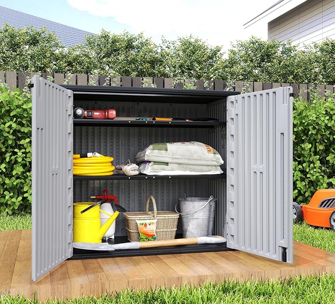 ZZM 37 Cu.ft Outdoor Storage Shed with Floor HDPE Double-Wall Resin Sheds Outdoor Storage, Lockable Weatherproof Storage Cabinet Fit for Garden Tools, Garage can, Bike, Patio Furniture, Grey - Image 6