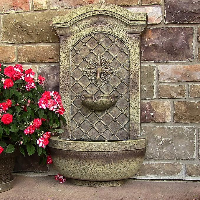 Sunnydaze 31" Outdoor Wall Water Fountain with Pump - Florentine Stone - Rosette - Electric