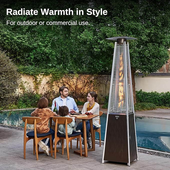 EAST OAK Pyramid Patio Heater, 48,000 BTU Outdoor Heater, Quartz Glass Tube Propane Heater for Commercial & Residential, Triple Protection System With Wheels, 2024 Bronze
