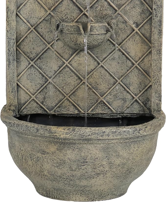 Sunnydaze 26" Outdoor Wall Water Fountain with Pump and Panel - French Limestone - Messina - Solar-Powered