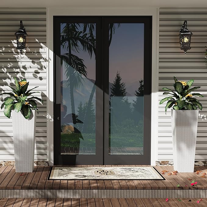 2 Pack Large Planters for Indoor Outdoor Plants, 24 inch Outdoor Planters for Porch with Drainage Holes, Plastic Planters for Outdoor Plants, Flower Pots for Large Plants, Trees, Patio, Garden, White