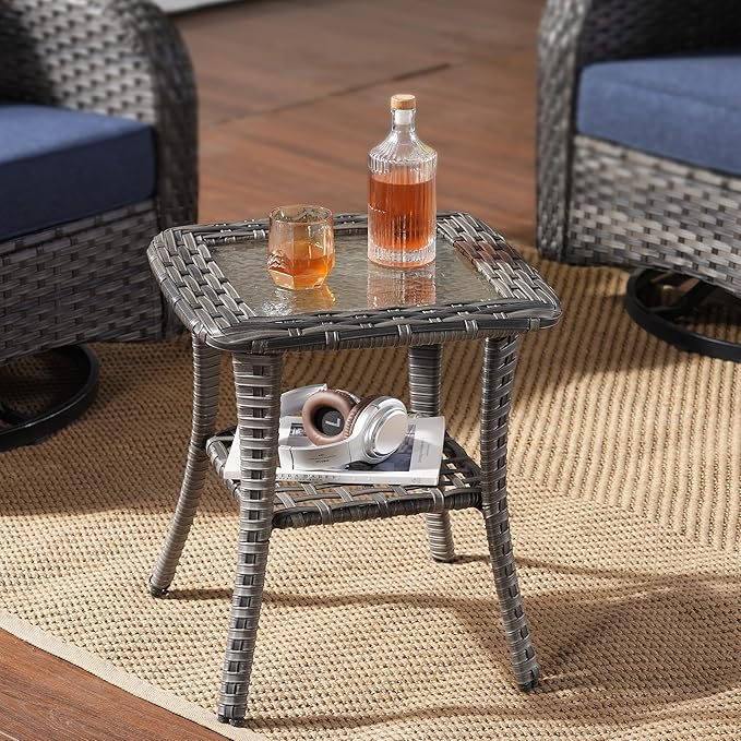 Wicker Rocking Chair Swivel Chairs - 3 Piece Rocker Glider Patio Chairs Set Rattan Rocking Chair for Outdoor Porch Deck Garden Backyard,Blue