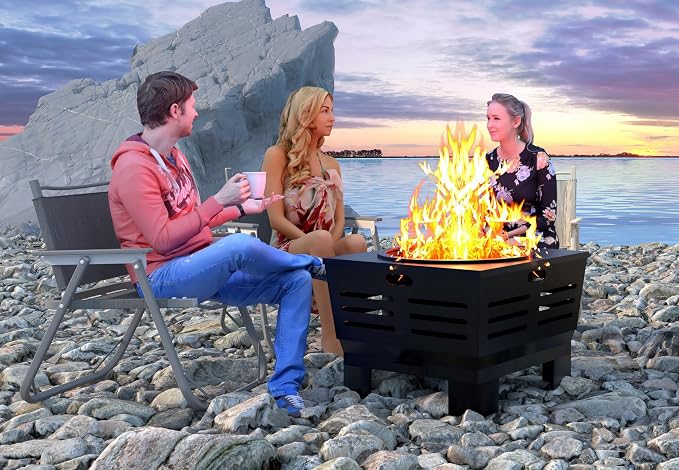 Fire Beauty Fire Pit with Stand,Smokeless Wood Burning Firepit with Ash Pan,Portable Outdoor Firepit with Cooking Grate & Poker For Camping,Backyard|L:23''xW:23''xH:19'',28.6lbs - Image 4