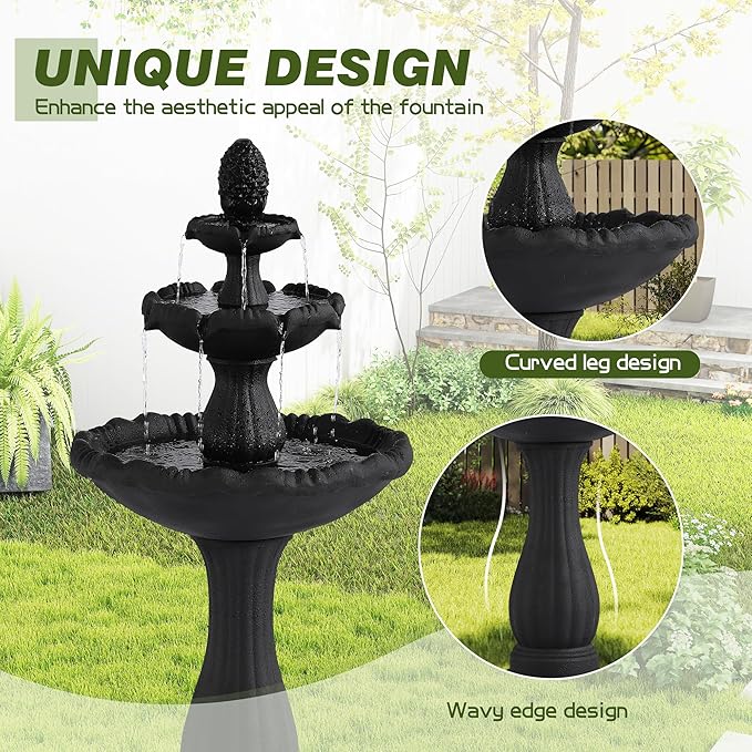 Italian Outdoor Water Fountains - 47.4'H Garden Fountains and Waterfalls Outside, Large Cascading Indoor Floor-Standing Resin Bubbler Fountain Features W/Pump for Patio and Yard Decor (Black)