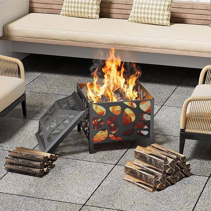 15.7 inch Small Fire Pit for Outside, Outdoor Wood Burning Fire Pit, with Anti-Spark Mesh Guard, Small Bonfire Pit,Firepit Bowl for Patio Camping Backyard Deck Picnic Porch - Image 3