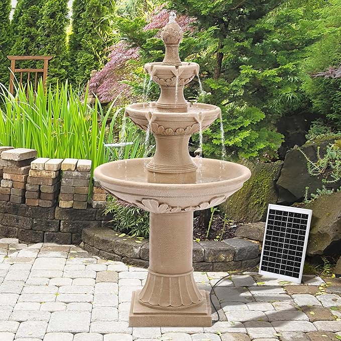 Italian Solar Water Fountains Outdoor Garden Decor - 48.4''H Fountains and Waterfalls Outside, Large Cascading Indoor Floor-Standing Resin Bubbler Fountain Features W/Pump for Patio, Backyard