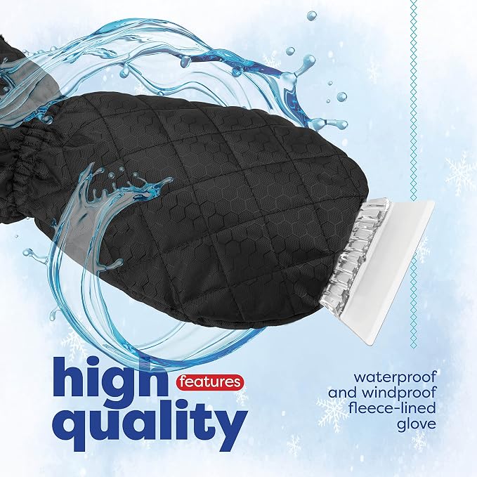 SCRUBIT Ice Scraper with Glove - Car Windshield Scraper for Ice and Snow w/Fleece Mitt - Quickly Scrape and Remove Snow While Staying Warm - Waterproof & Windproof - Car Scraper Snow Brush (Black) - Image 3