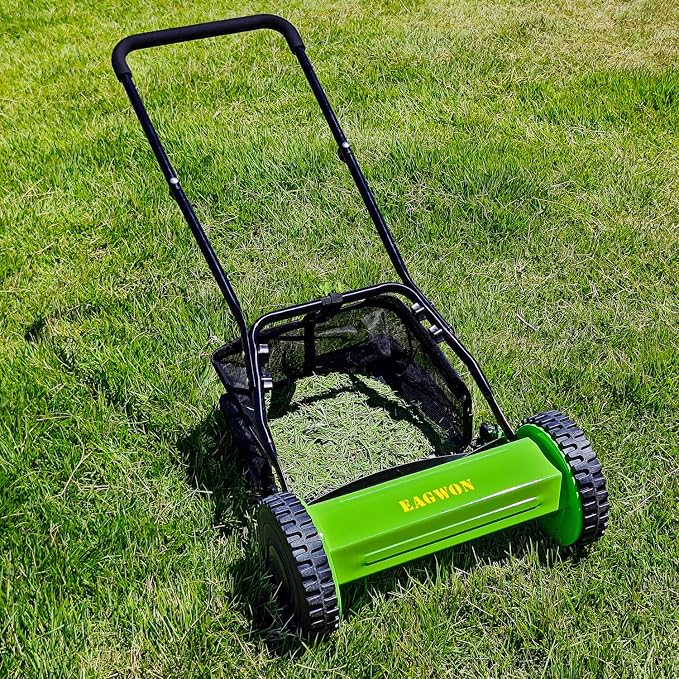 14-Inch 5-Blade Manual Push Reel Lawn Mower Cordless, with Removable Grass Catcher Bag & Adjustable Cutting Height, for Yard & Garden Grass Cutting - Image 3