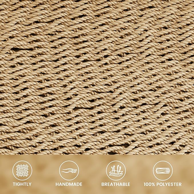 Lazy Daze Hammocks 10.5 FT Double 2 Person Caribbean Rope Hammock, Hand Woven Polyester Hammock with Spreader Bars, for Outside Outdoor Backyard Patio Poolside, 450 LBS Capacity, Tan - Image 3