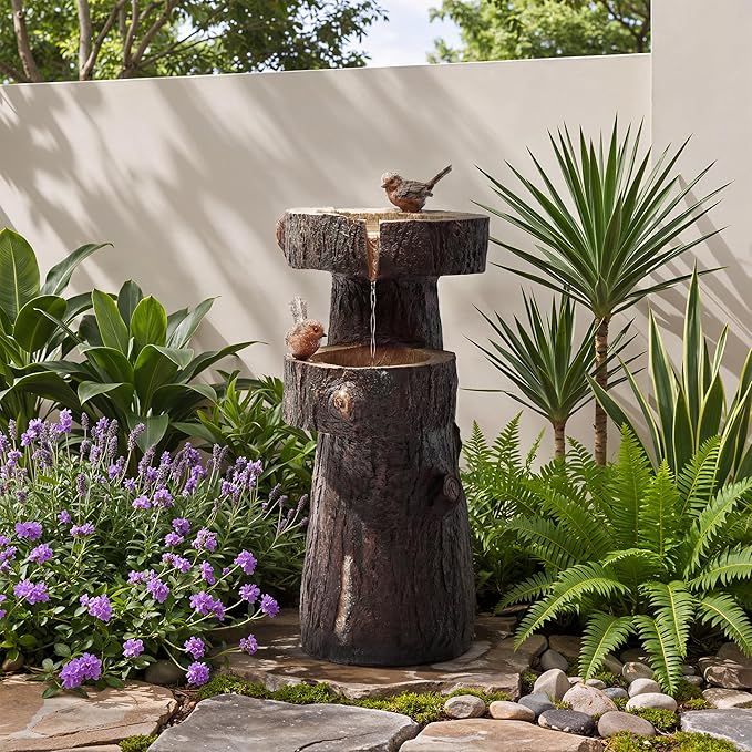 22.4" Tall Outdoor Water Fountain, 2 Tier Cascading Bowls and Stacked Water Fountain with LED Lights, for Yard Décor, Backyard, Patio and Deck (22.4'')