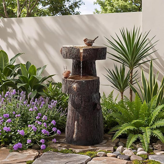 22.4" Tall Outdoor Water Fountain, 2 Tier Cascading Bowls and Stacked Water Fountain with LED Lights, for Yard Décor, Backyard, Patio and Deck (22.4'')