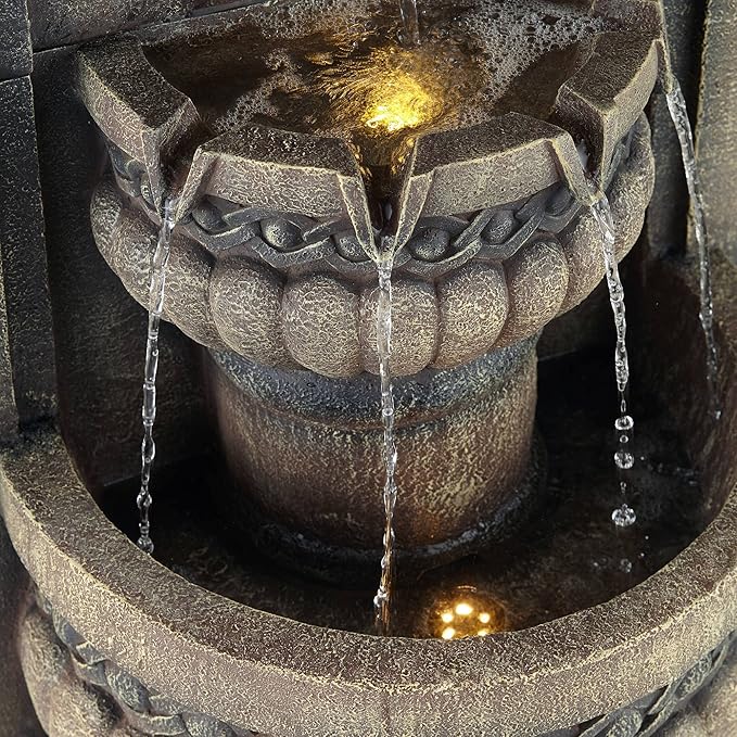 Royal Lion Face 50" High Large Italian Indoor Outdoor Decor Faux Stone Floor Fountain with Light LED Waterfall 2-Tier Statue Water Feature for Outside Garden Patio Yard Backyard - John Timberland