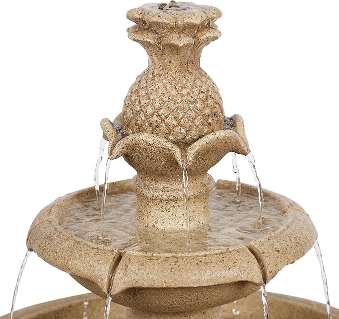 Alpine Corporation USA1590 Ivory Pineapple Multi-Tier Fountain, Statement Waterfall for Lawn & Garden, 42" H, White