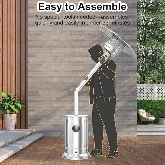 50,000 BTU Stainless Steel Patio Heater - Propane Patio Heater with Double-Layer Stainless Steel Burner, Space Heater, Outdoor Heaters with Wheels Used for Garden, Patio and Residential