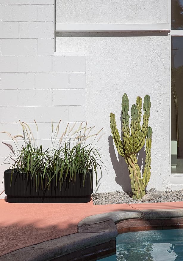 Veradek Demi Series Long Planter for Porch, Patio, Backyard | Durable Plastic-Stone Composite Material | Modern Décor for Shrubs, Flowers
