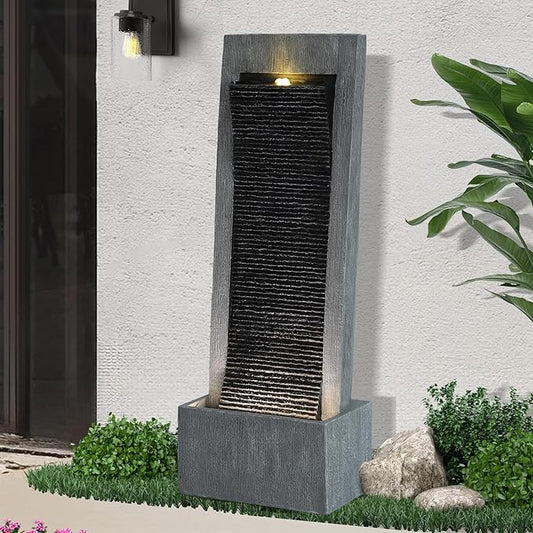 49.6" H Waterfall Fountains Outdoor Garden - Water Fountains and Waterfalls Outside, Large Indoor Floor Standing Resin Fountain Features W/Pump LED Light Cobbles for Patio, Home Art Decor