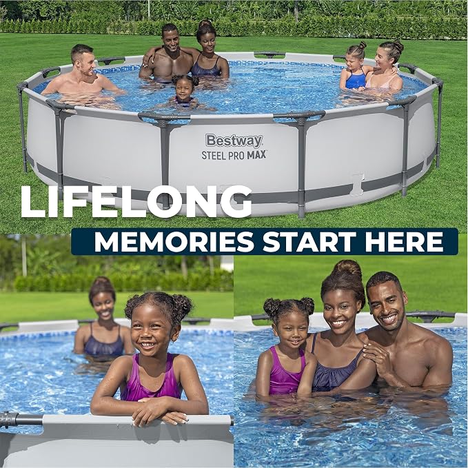 Bestway Steel Pro MAX 12' x 30" Above Ground Pool, Round Metal Frame Outdoor Swimming Pool Set with Filter Pump & Type III A/C Cartridge, Gray - Image 8