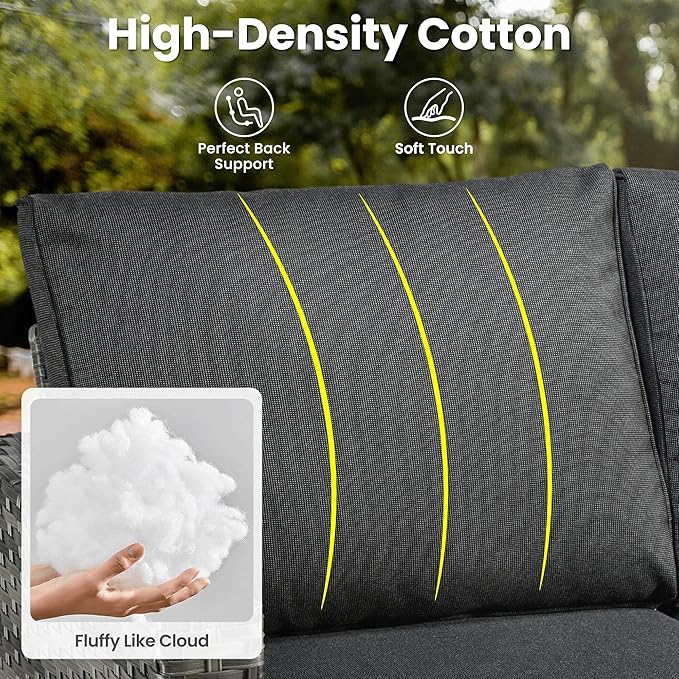 ovios Patio Furniture Set, 7 Pieces Outdoor Wicker Sofa Couch with 4 Chairs, Ottomans and Comfy Cushions, All Weather High Back Rattan Conversation Set, Black