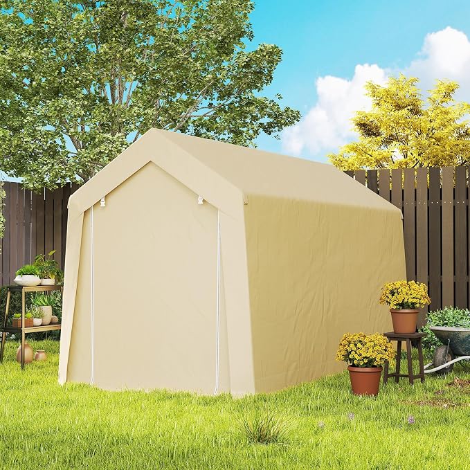 Outsunny 7' x 12' Portable Storage Shed Shelter, Heavy Duty Outdoor Shed, Waterproof Garden Storage Tent with Ventilation Window and Roll-up Zipper Door for Bike, Motorcycle, Garden Tools, Beige - Image 8