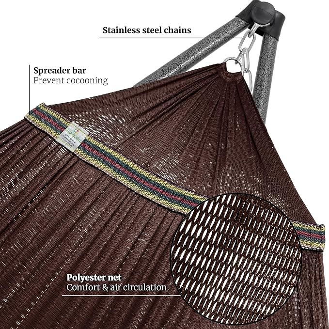 Tranquillo Combo x2 Hammocks with Stand for Outside & Tree Straps, Heavy Duty Hammock with Stand 600lbs for Indoor Outdoor Patio Backyard, x2 Hammocks for 2 Person (Combo - Brown, Medium) - Image 6
