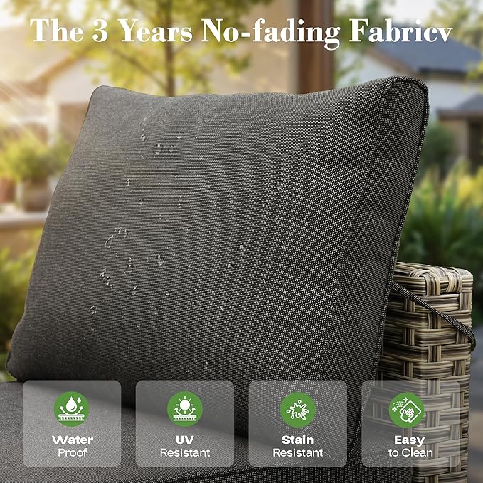 6 Pcs Patio Furniture with Fire Pit Table, Outdoor Rattan Wicker Conversation Set with Glowing Coffee Table, Comfy Sectional Sofa for Porch Balcony Backyard Pool, Black