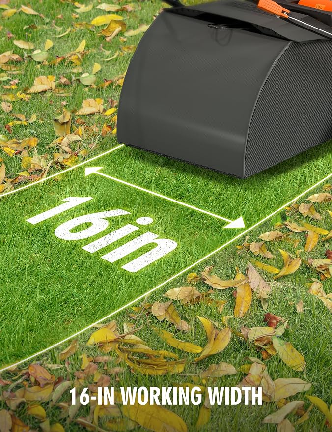 16” Artificial Turf Vacuum,1800w Grass Sweeper 15 Amp Lawn Sweeper Yard Power Brush with 55L Removable Leaf Collection Bag, Quick-Fold, Keeps Clear Sweepy Box, Hesperidium - Image 3