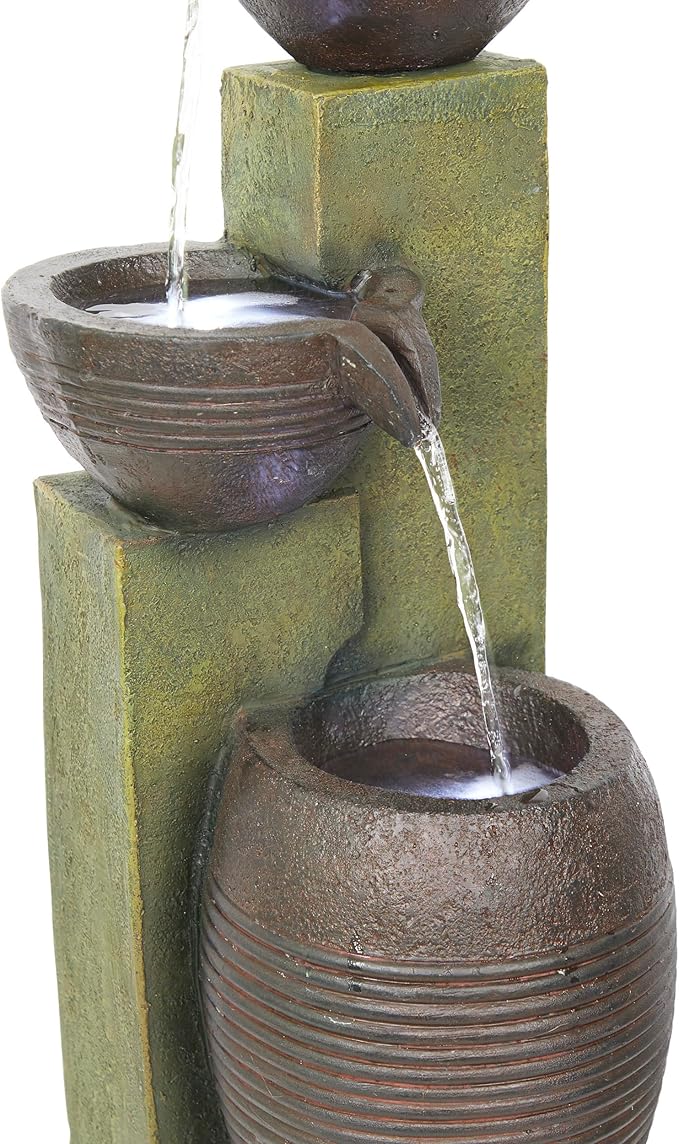 Alpine Corporation 32" Tall 3 Tier Basins Water Fountain with LED Lights, Waterfall Decor, Elegant Cascading Water Feature for Garden, Patio, Yard & Outdoor Spaces, Multi-Color
