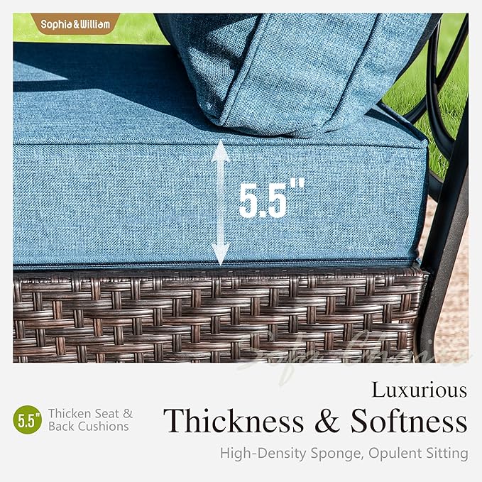 Sophia & William Extra Large Outdoor Patio Sofa Chairs Set 2 PCS Heavy-Duty Porch Furniture with High Back & Deep Seating Area, 5.5" Thicken Cushions for Deck, Lawn, Outside (Navy)