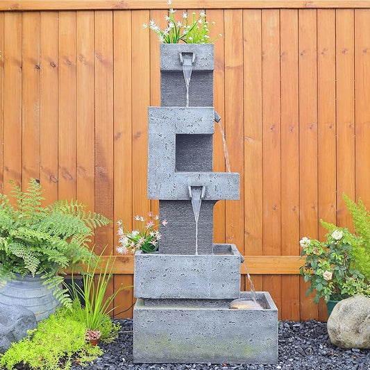 Garden Fountains Outdoor Water Fountain - 47.2 Inches 4 Tired Modern Indoor Floor Standing Outdoor Fountain with Lights Pump for Garden Patio Backyard Porch Home Art Decor