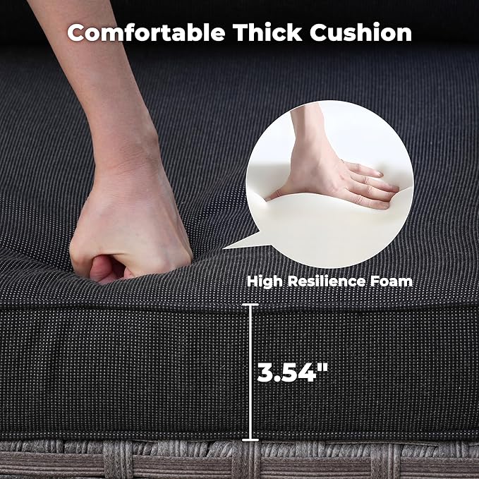 ovios 16 Pieces Patio Furniture Set, Outdoor Wicker Sectional Sofa with 54" Fire Pit Table Swivel Chairs, Modern Modular Deep Seat Rattan Couch Conversation Sets, Black