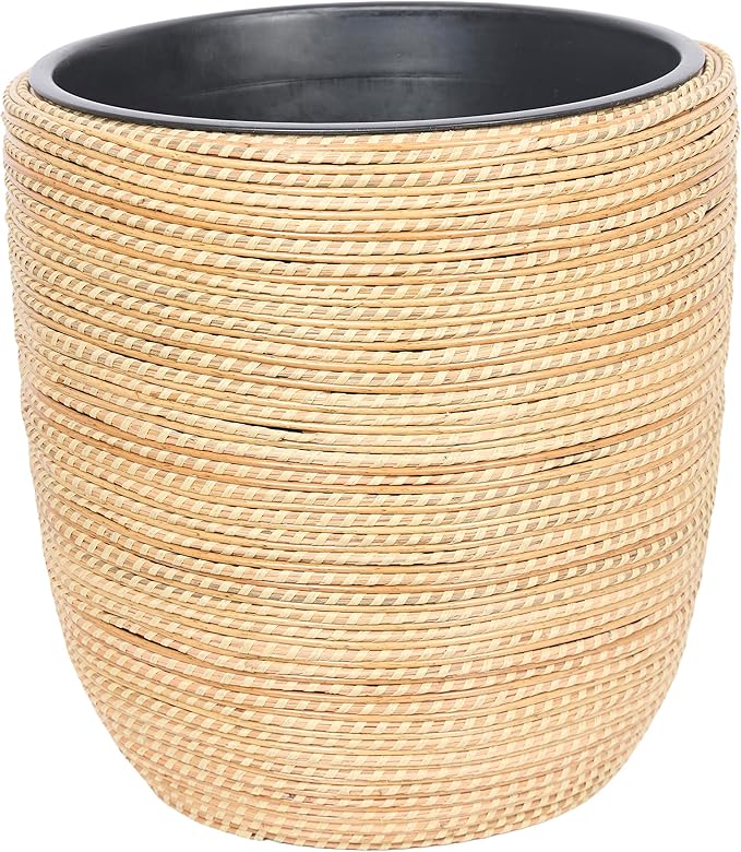 Alpine Corporation Indoor/Outdoor Poly Rattan Planters with Removable Inserts, Aesthetic Lawn and Garden Decor, Beige - Set of 3 Sizes