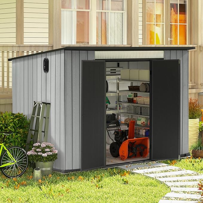 Domi 6.2x9.3 FT Outdoor Resin Storage Shed, All-Weather Double-Wall Storage Building with Sloping Roof for Backyard, Garden, Lawn Tools, Mower, Bike & Pool Equipment, Lockable Doors, Ventilated Roof - Image 9