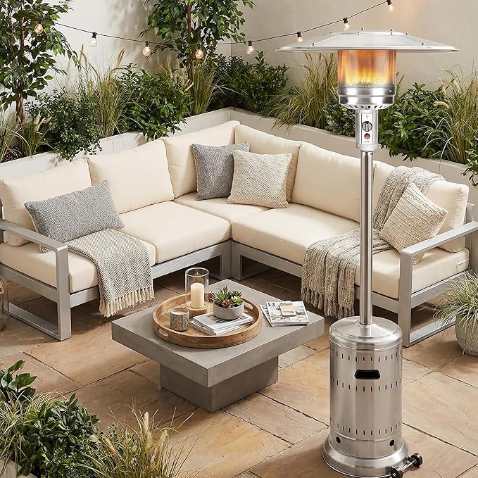 MAJARO 50,000 BTU Outdoor Propane Patio Heater with Wheels – All-Stainless Steel Gas Heater, Weighted Base, Easy Ignition & Safety Tilt Shut-Off for Patio, Backyard, Garden & Commercial Use