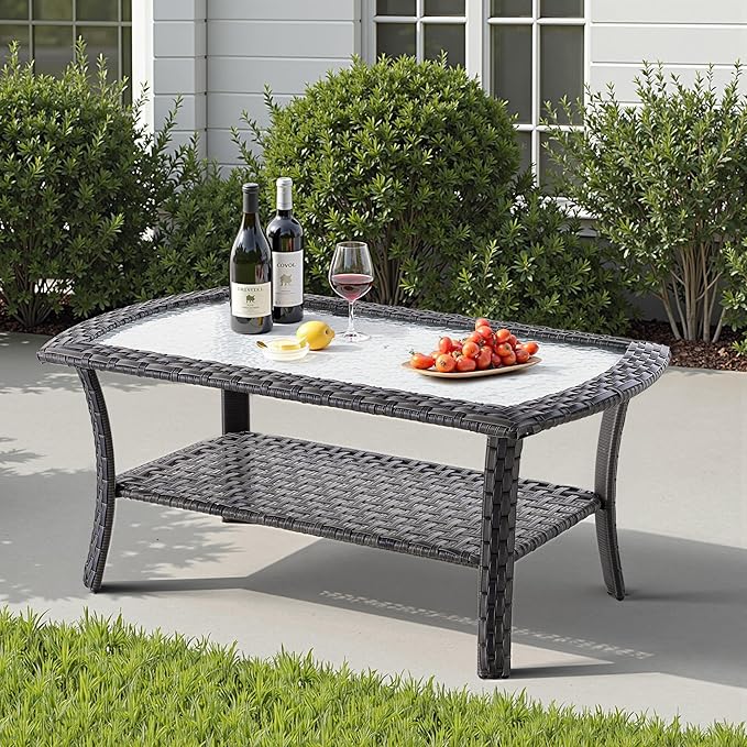 5 PCS Patio Outdoor Furniture Set with Swivel Rocking Chairs,All Weather Wicker Rattan Patio Seating Sofa and Chairs Set,Outdoor Conversaiton Sets for Deck Yard Prrch Garden Poolside,Black
