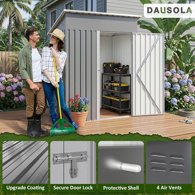 DAUSOLA 5x3 FT Outdoor Storage Shed, Metal Garden Tool Shed with Updated Frame Structure and Lockable Doors, Ideal for Backyard Garden Patio Lawn, Grey - Image 3