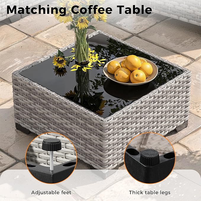 10-Seat Modern Patio Furniture Set with Swivel Rocking Chairs, Thick 4″ Cushions, Dual-Strand Wicker Rattan, Rust-Resistant Steel Frame – Outdoor Conversation & Modular Sectional,Blue