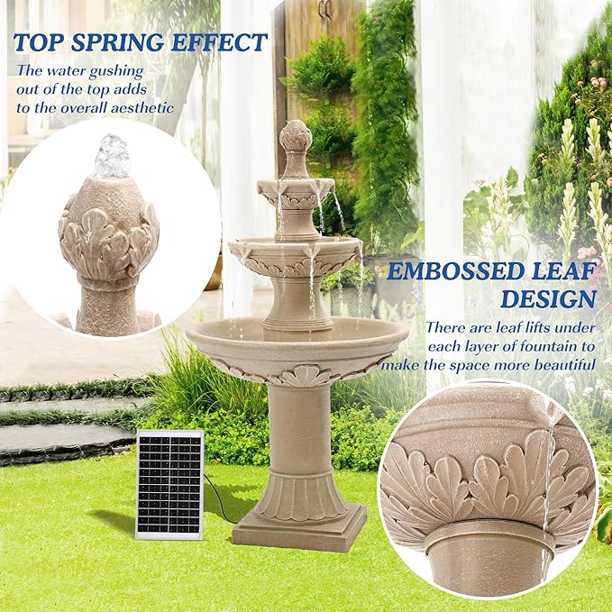 Italian Solar Water Fountains Outdoor Garden Decor - 48.4''H Fountains and Waterfalls Outside, Large Cascading Indoor Floor-Standing Resin Bubbler Fountain Features W/Pump for Patio, Backyard