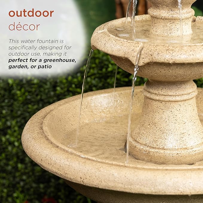 Alpine Corporation USA1590 Ivory Pineapple Multi-Tier Fountain, Statement Waterfall for Lawn & Garden, 42" H, White