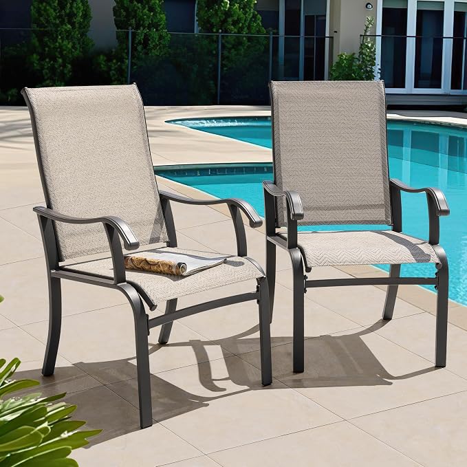 NUU GARDEN Patio Dining Chairs Set of 4, All Weather Textilene Patio Chairs,Powder-Coated Metal Frame Outdoor Patio Bistro Dining Chairs for Lawn Garden Backyard, Beige - Image 5